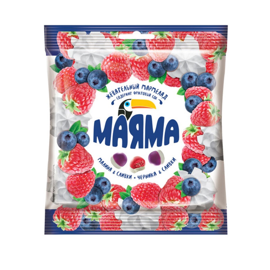 «Маяма», мармелад жевательный с желейной начинкой со вкусом черники и малины со сливками, 70 г