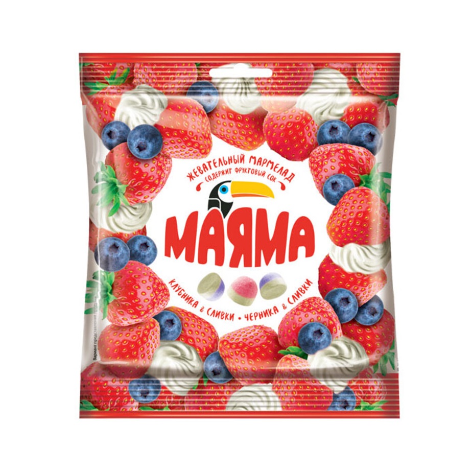 «Маяма», мармелад жевательный со вкусами клубники и черники со сливками, 70 г